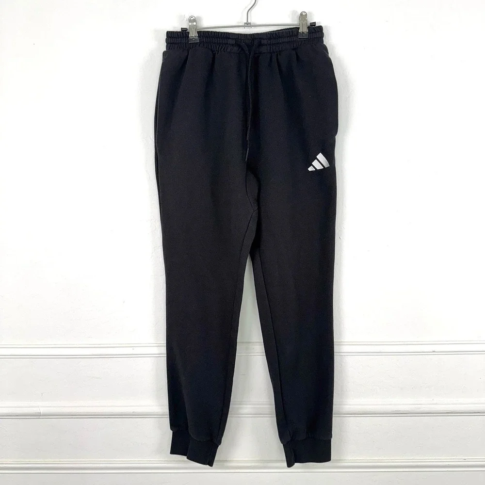 Adidas Mens Fleece Joggers Black Drawstring‎ Sweatpants Small Logo Activewear